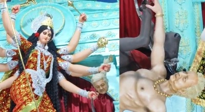 বহরমপুরে দুর্গাপূজা মণ্ডপে ট্রাম্প ও ড. ইউনূসের প্রতিমা, বিতর্কে দর্শনার্থীরা